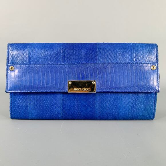 JIMMY CHOO Blue Silver Snake Skin Leather Clutch Handbag - Picture 1 of 6